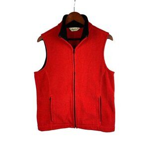 Eddie Bauer Red Zip-Up Fleece Vest Womens Medium Polyester Viscose Blend